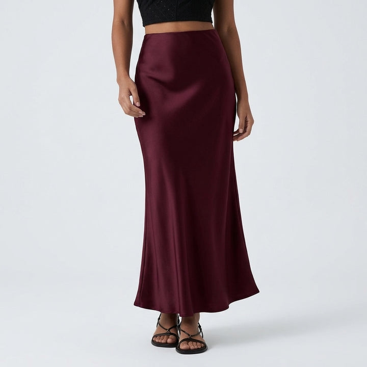 High Waisted Ruched Stretchy Satin-Like InstantCool Maxi Casual Pencil Skirt
