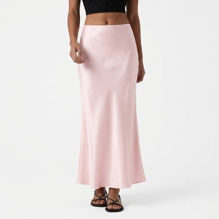 High Waisted Ruched Stretchy Satin-Like InstantCool Maxi Casual Pencil Skirt