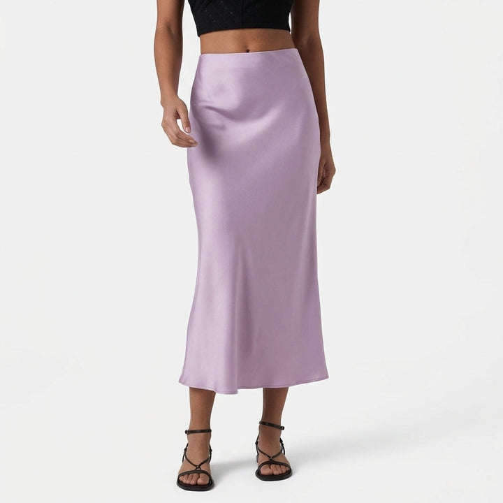 High Waisted Ruched Stretchy Satin-Like InstantCool Maxi Casual Pencil Skirt