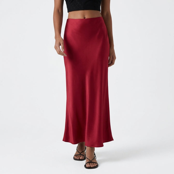 High Waisted Ruched Stretchy Satin-Like InstantCool Maxi Casual Pencil Skirt