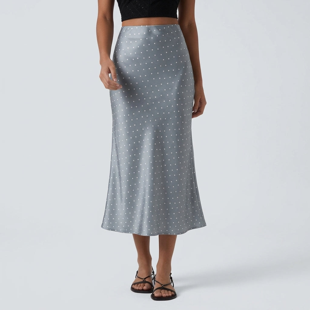 High Waisted Ruched Stretchy Satin-Like InstantCool Maxi Casual Pencil Skirt
