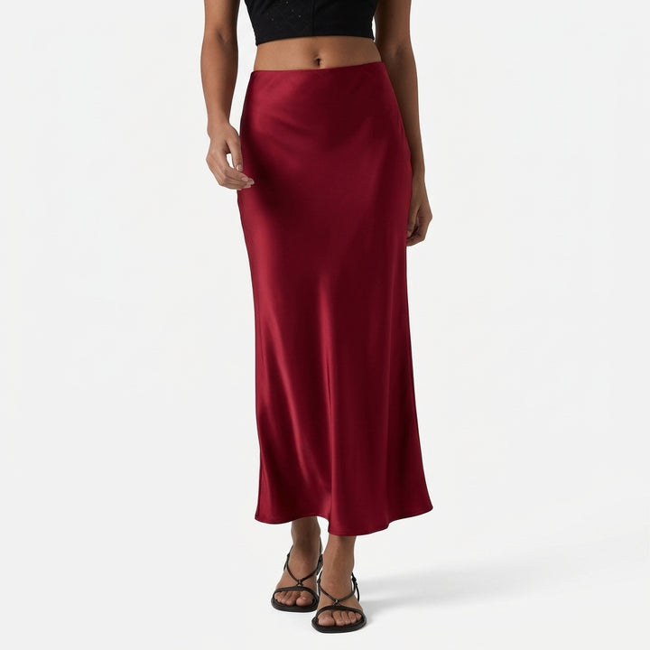 High Waisted Ruched Stretchy Satin-Like InstantCool Maxi Casual Pencil Skirt