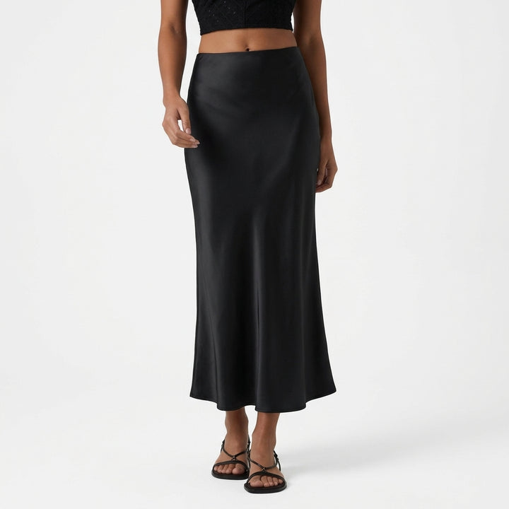 High Waisted Ruched Stretchy Satin-Like InstantCool Maxi Casual Pencil Skirt
