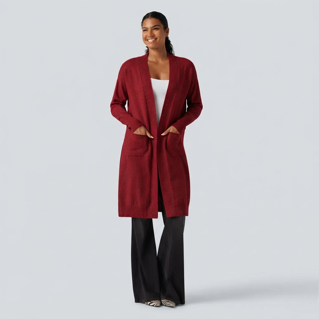 Long Sleeve Open Front Casual Cardigan with Pockets