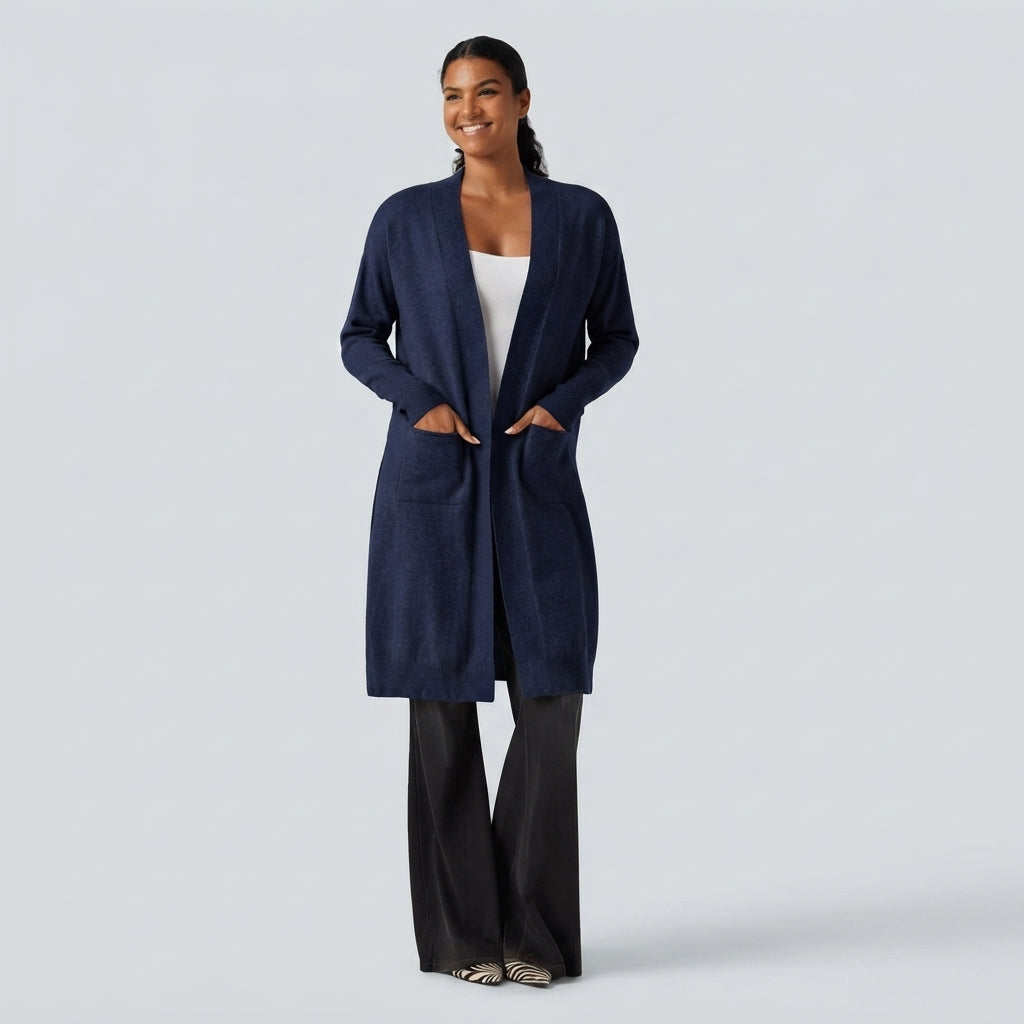 Long Sleeve Open Front Casual Cardigan with Pockets