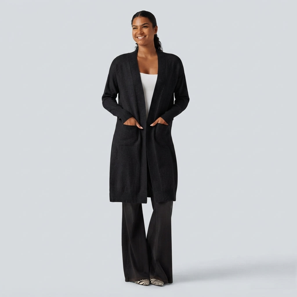 Long Sleeve Open Front Casual Cardigan with Pockets