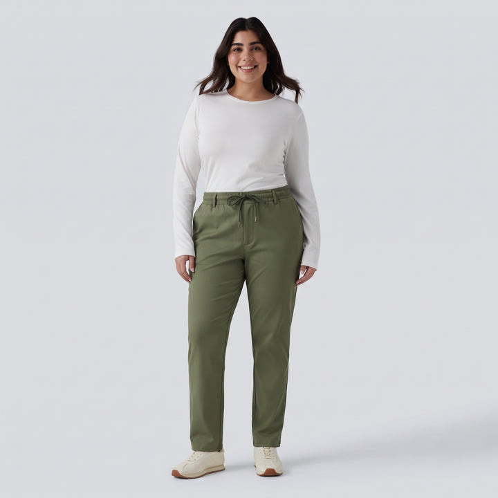 Plus Size Mid Rise Drawstring Curved Hem Quick Dry Golf Tapered Trousers with Pockets-UPF40+