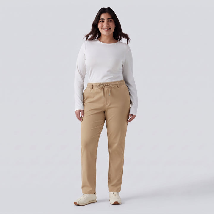Plus Size Mid Rise Drawstring Curved Hem Quick Dry Golf Tapered Trousers with Pockets-UPF40+