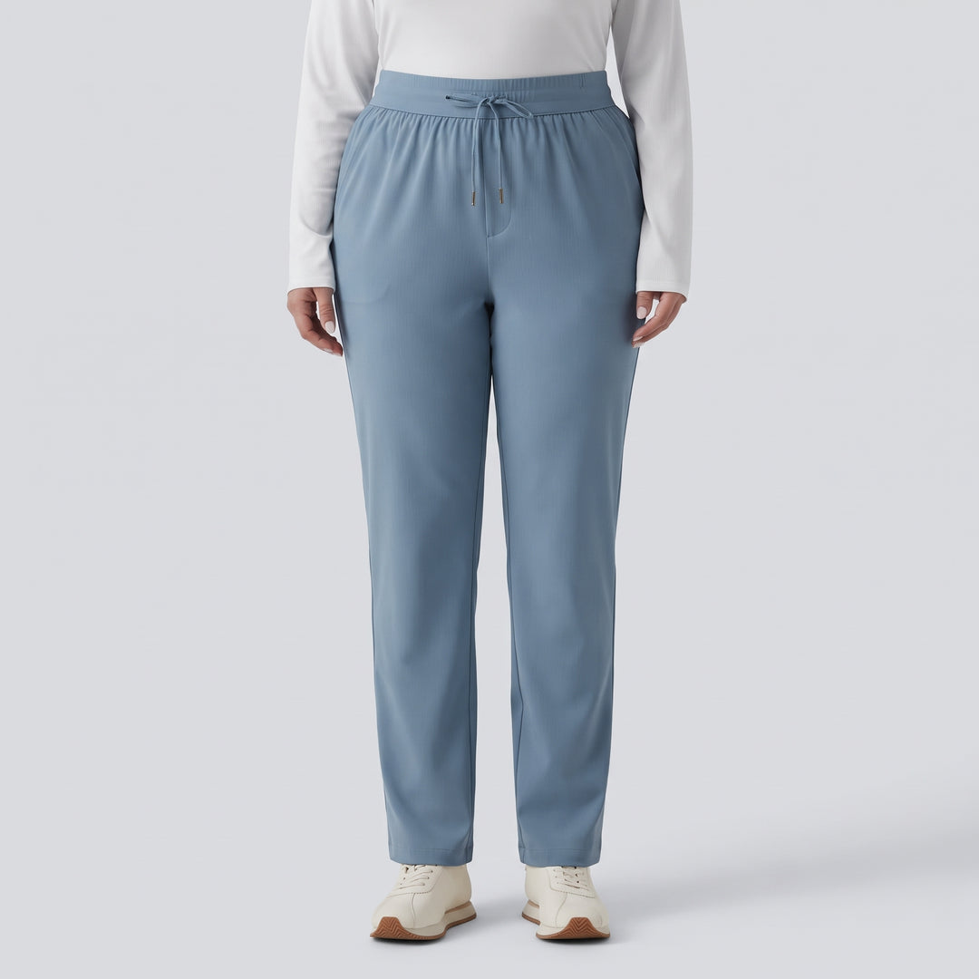 Plus Size Mid Rise Drawstring Curved Hem Quick Dry Golf Tapered Trousers with Pockets-UPF40+