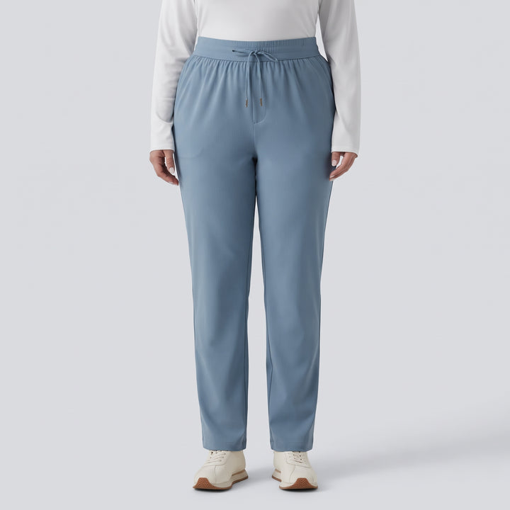 Plus Size Mid Rise Drawstring Curved Hem Quick Dry Golf Tapered Trousers with Pockets-UPF40+