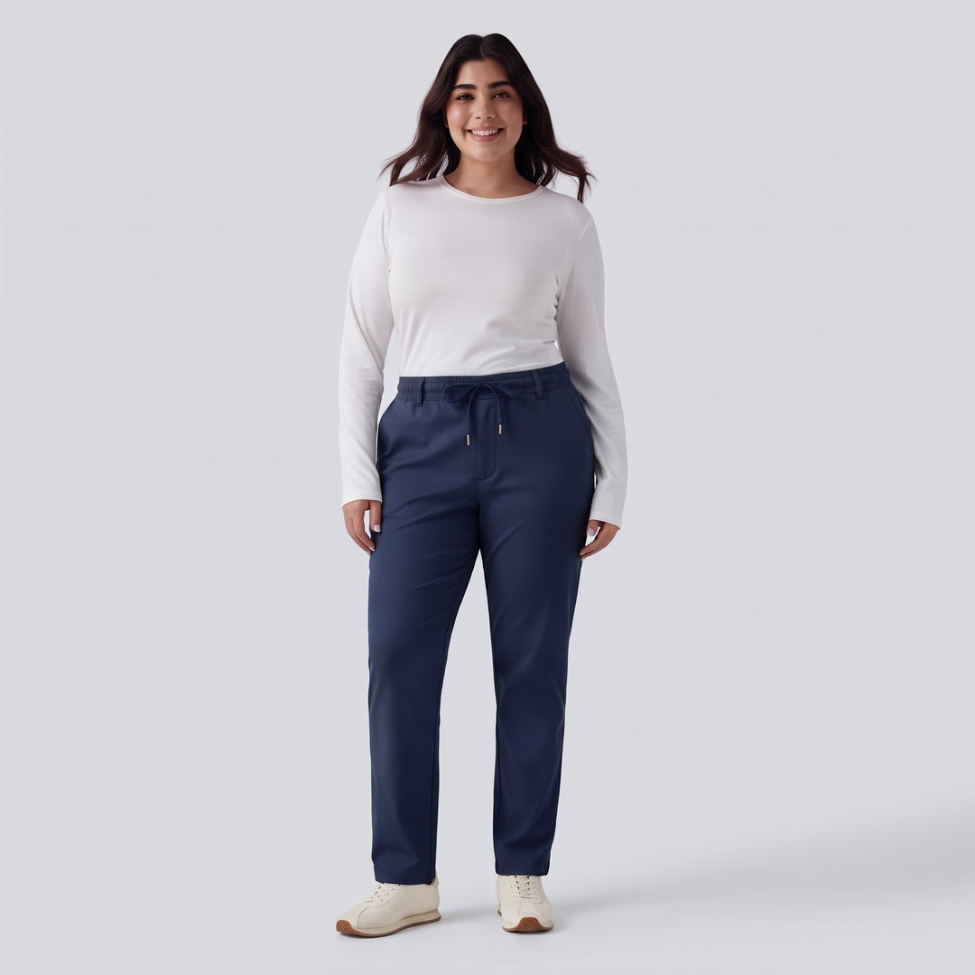 Plus Size Mid Rise Drawstring Curved Hem Quick Dry Golf Tapered Trousers with Pockets-UPF40+