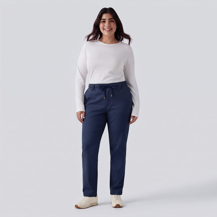 Plus Size Mid Rise Drawstring Curved Hem Quick Dry Golf Tapered Trousers with Pockets-UPF40+