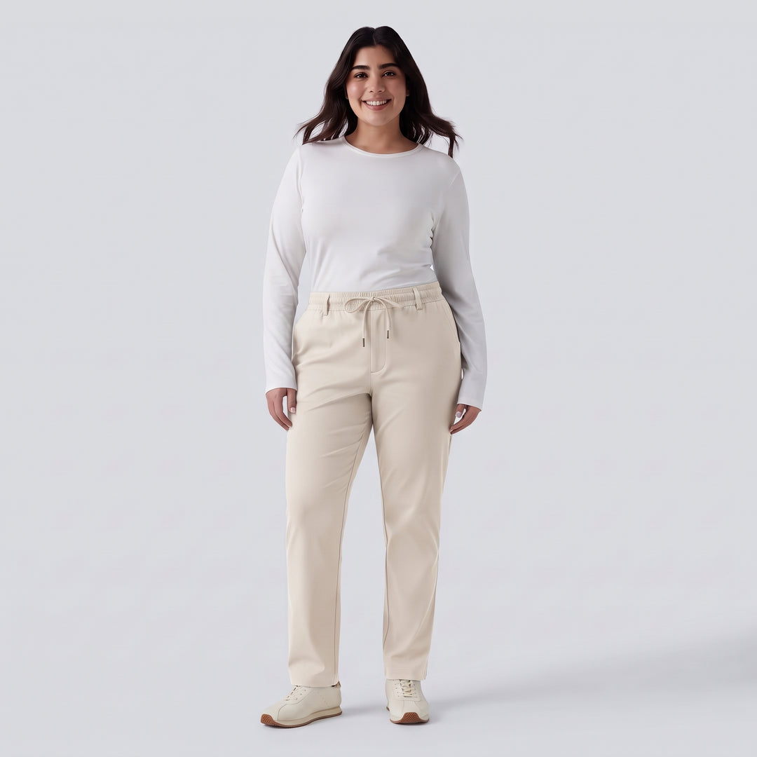 Plus Size Mid Rise Drawstring Curved Hem Quick Dry Golf Tapered Trousers with Pockets-UPF40+