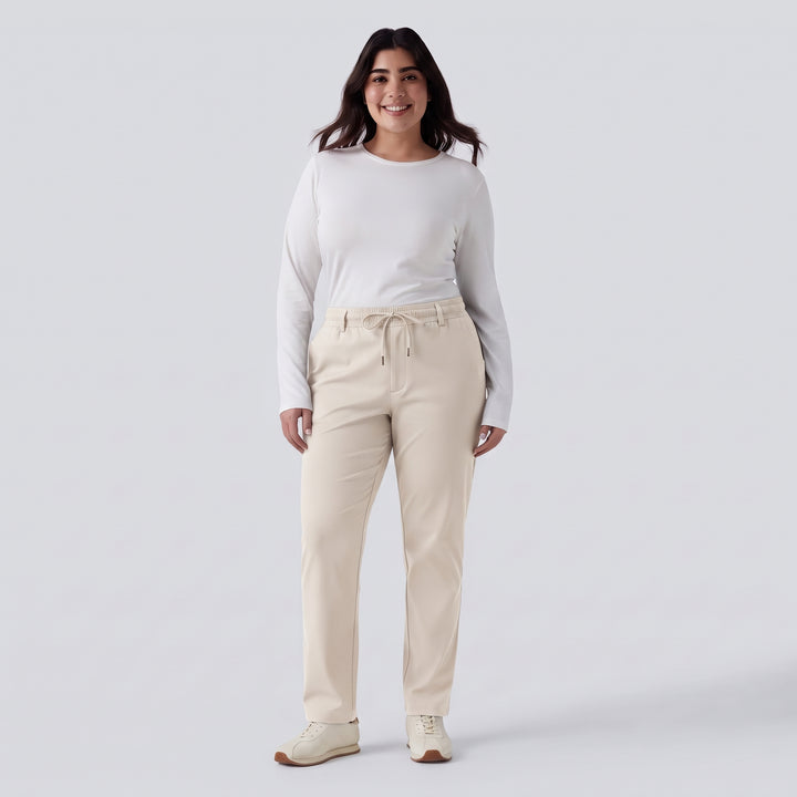 Plus Size Mid Rise Drawstring Curved Hem Quick Dry Golf Tapered Trousers with Pockets-UPF40+