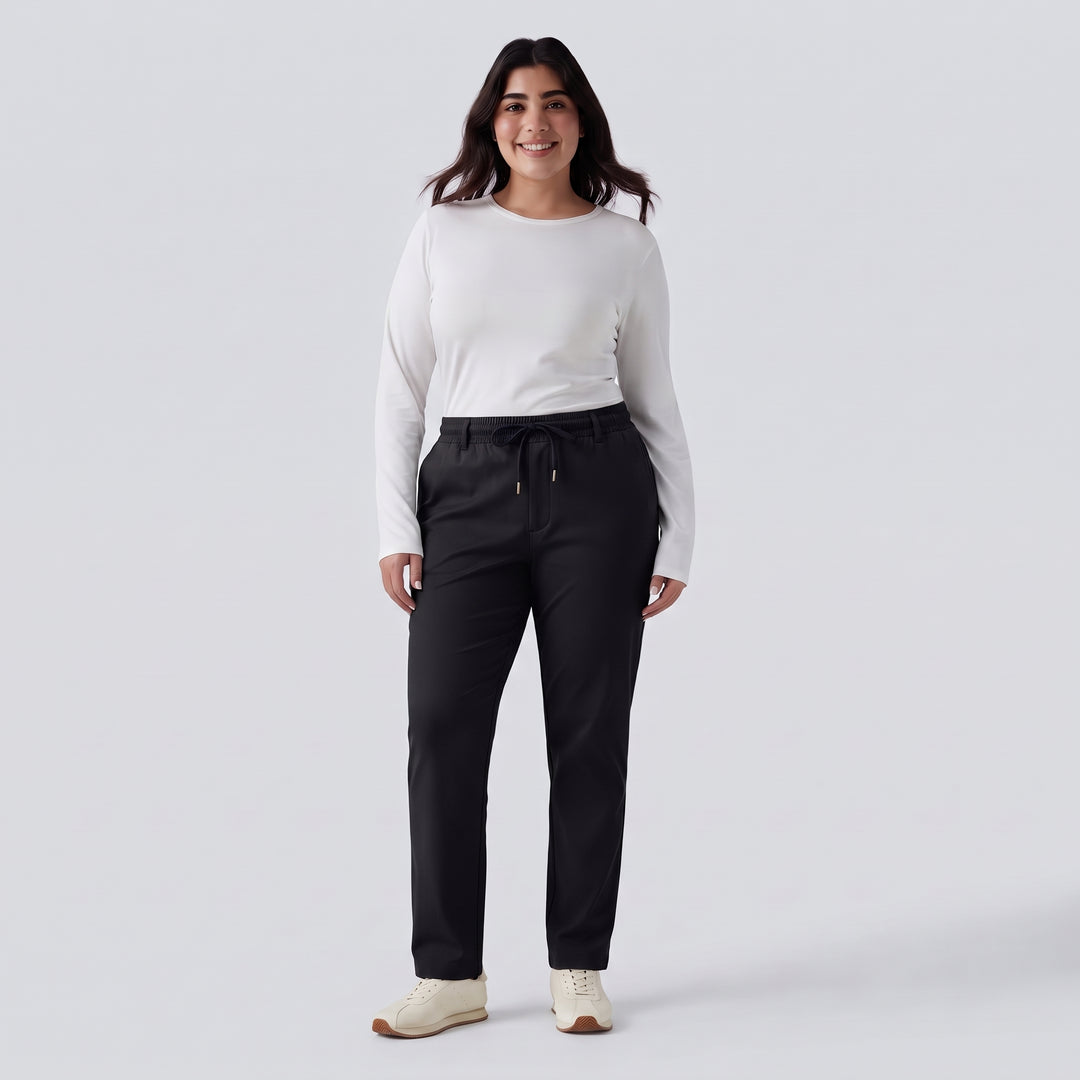 Plus Size Mid Rise Drawstring Curved Hem Quick Dry Golf Tapered Trousers with Pockets-UPF40+