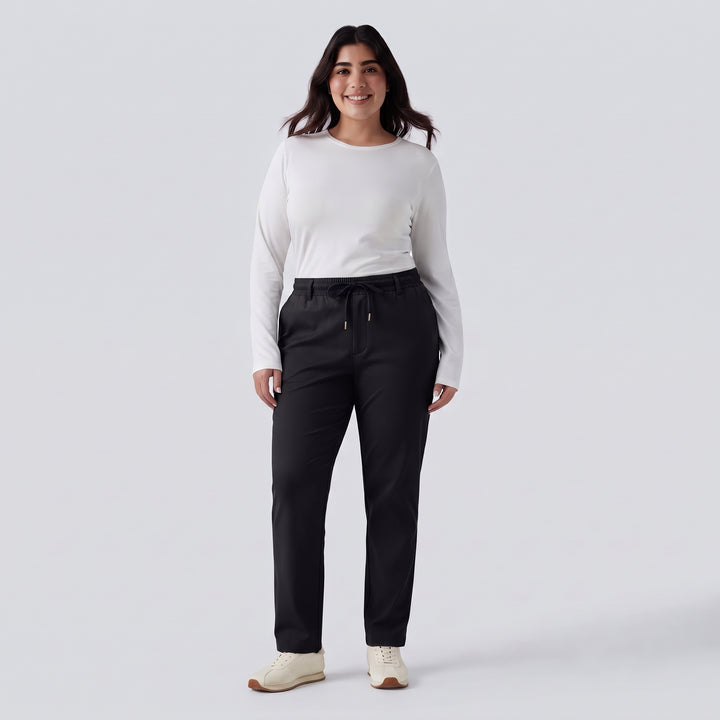 Plus Size Mid Rise Drawstring Curved Hem Quick Dry Golf Tapered Trousers with Pockets-UPF40+