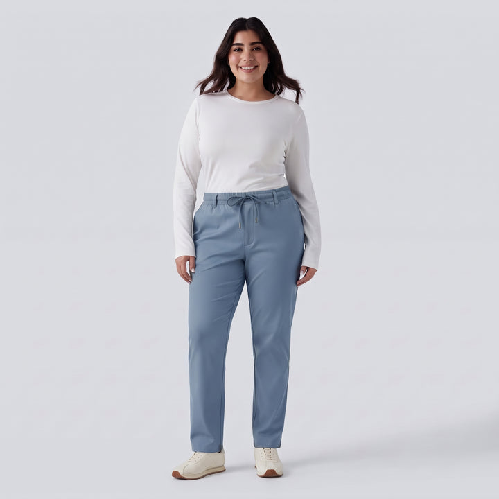 Plus Size Mid Rise Drawstring Curved Hem Quick Dry Golf Tapered Trousers with Pockets-UPF40+