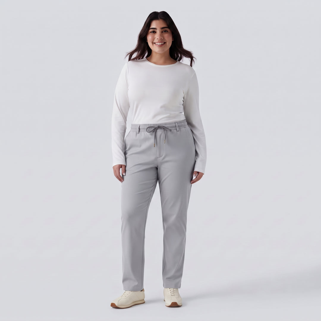Plus Size Mid Rise Drawstring Curved Hem Quick Dry Golf Tapered Trousers with Pockets-UPF40+
