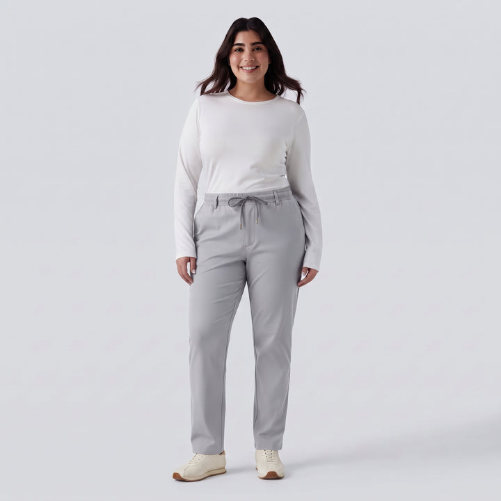 Plus Size Mid Rise Drawstring Curved Hem Quick Dry Golf Tapered Trousers with Pockets-UPF40+