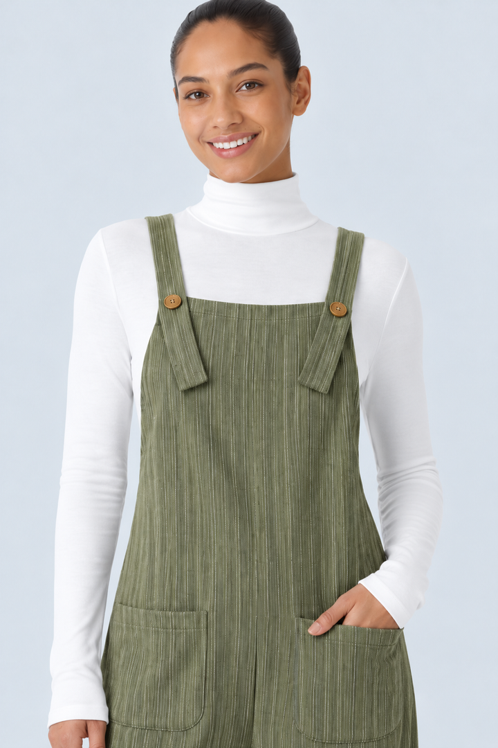 Ribbed Knit Pockets Casual Overalls