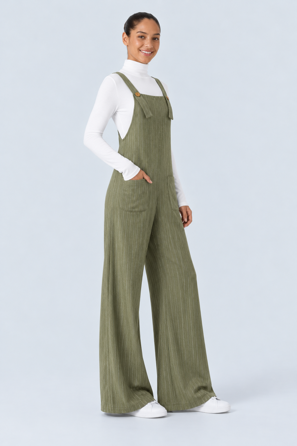 Ribbed Knit Pockets Casual Overalls