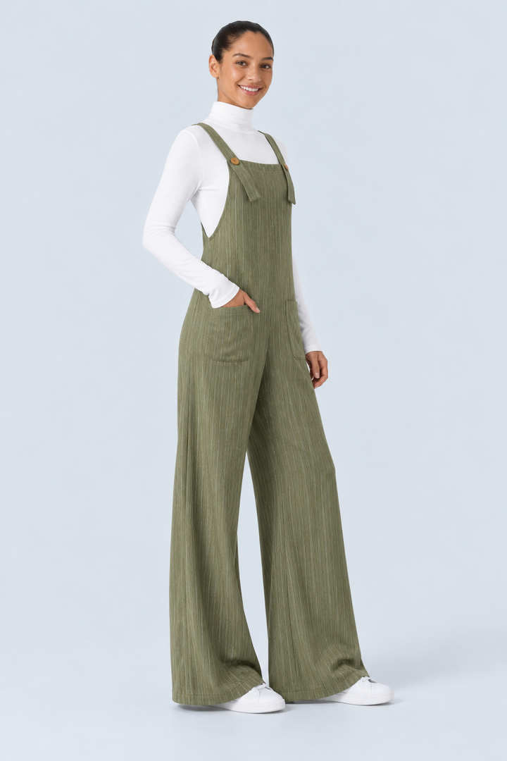 Ribbed Knit Pockets Casual Overalls