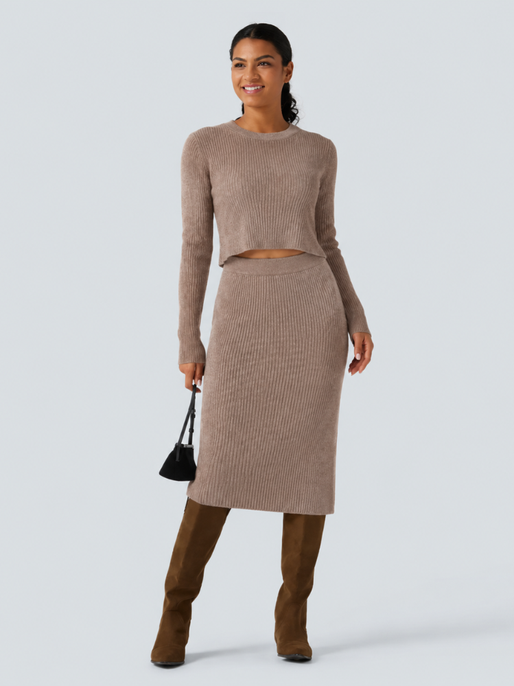 Round Neck Long Sleeve Ruffle Hem Work Jumper