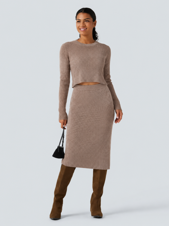 Round Neck Long Sleeve Ruffle Hem Work Jumper