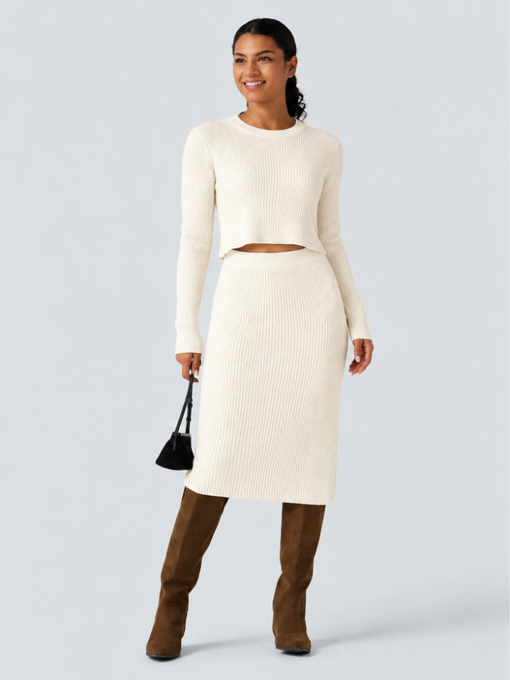 Round Neck Long Sleeve Ruffle Hem Work Jumper