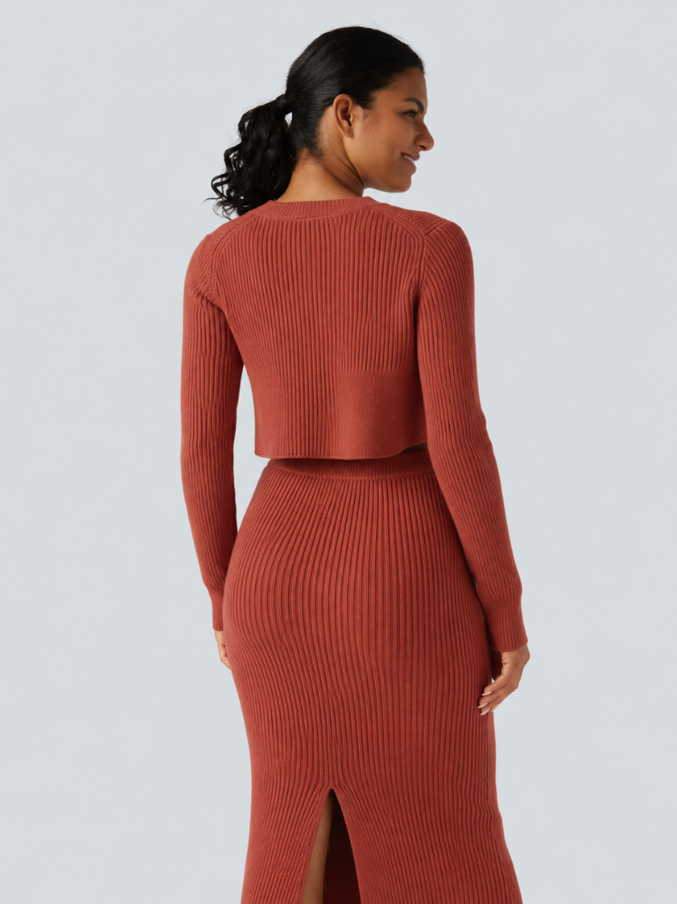 Round Neck Long Sleeve Ruffle Hem Work Jumper