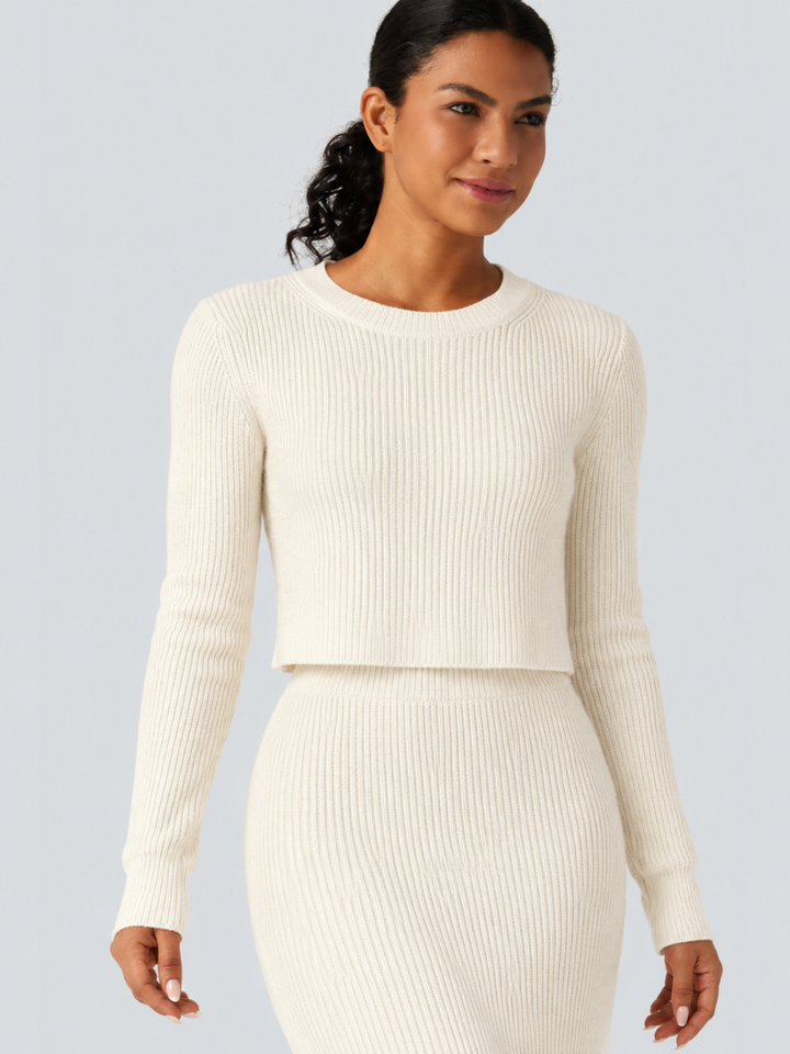 Round Neck Long Sleeve Ruffle Hem Work Jumper