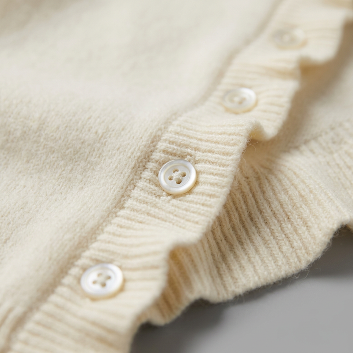 Round Neck Ruffle Long Sleeve Work Wool-Blend Cardigan