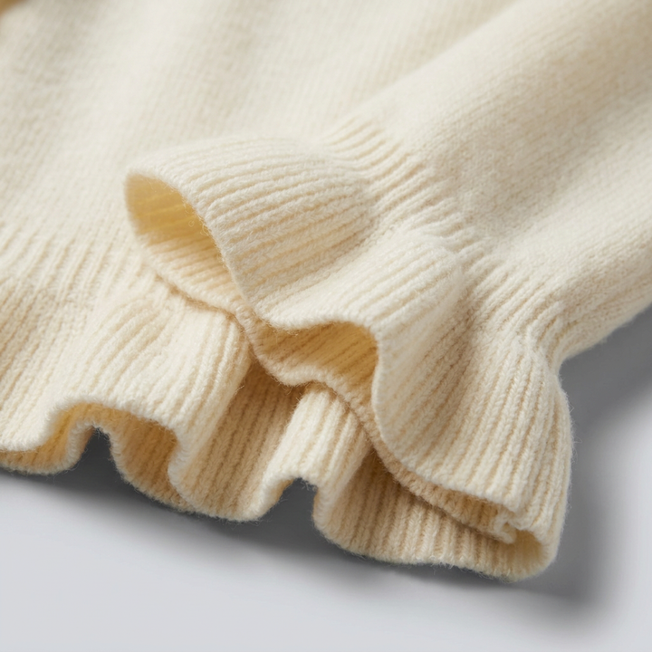 Round Neck Ruffle Long Sleeve Work Wool-Blend Cardigan