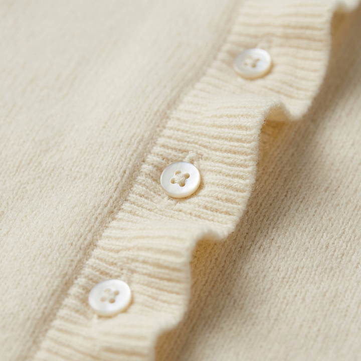 Round Neck Ruffle Long Sleeve Work Wool-Blend Cardigan