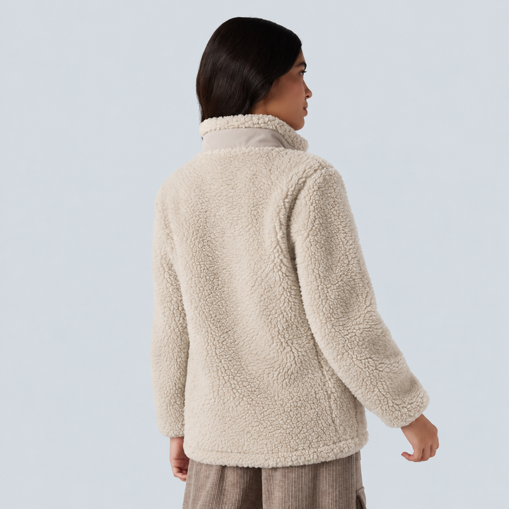 Stand Collar Zip Fly Relaxed Hiking Teddy Jacket with Pockets