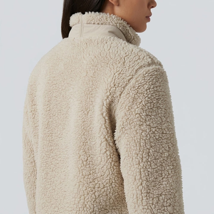 Stand Collar Zip Fly Relaxed Hiking Teddy Jacket with Pockets