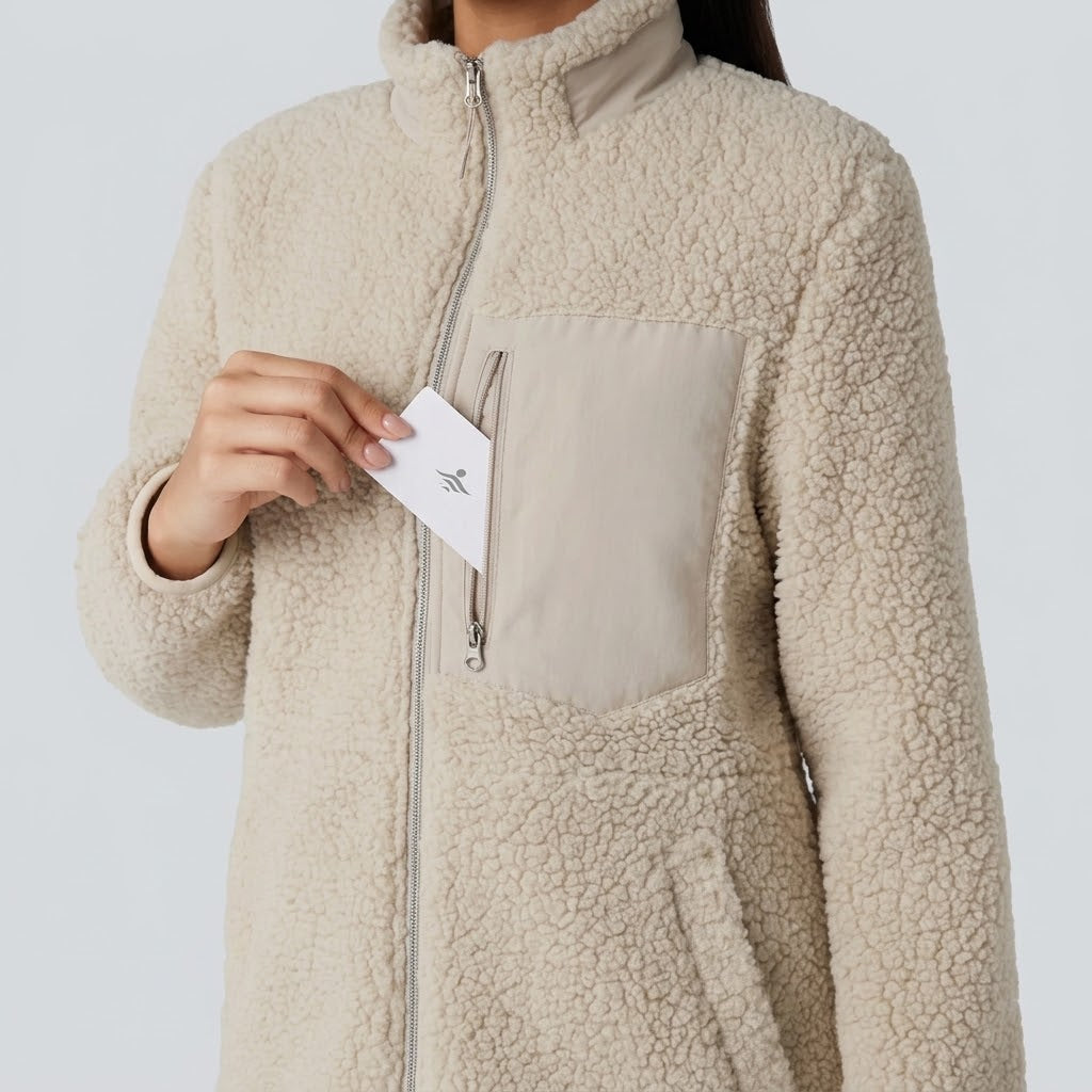 Stand Collar Zip Fly Relaxed Hiking Teddy Jacket with Pockets
