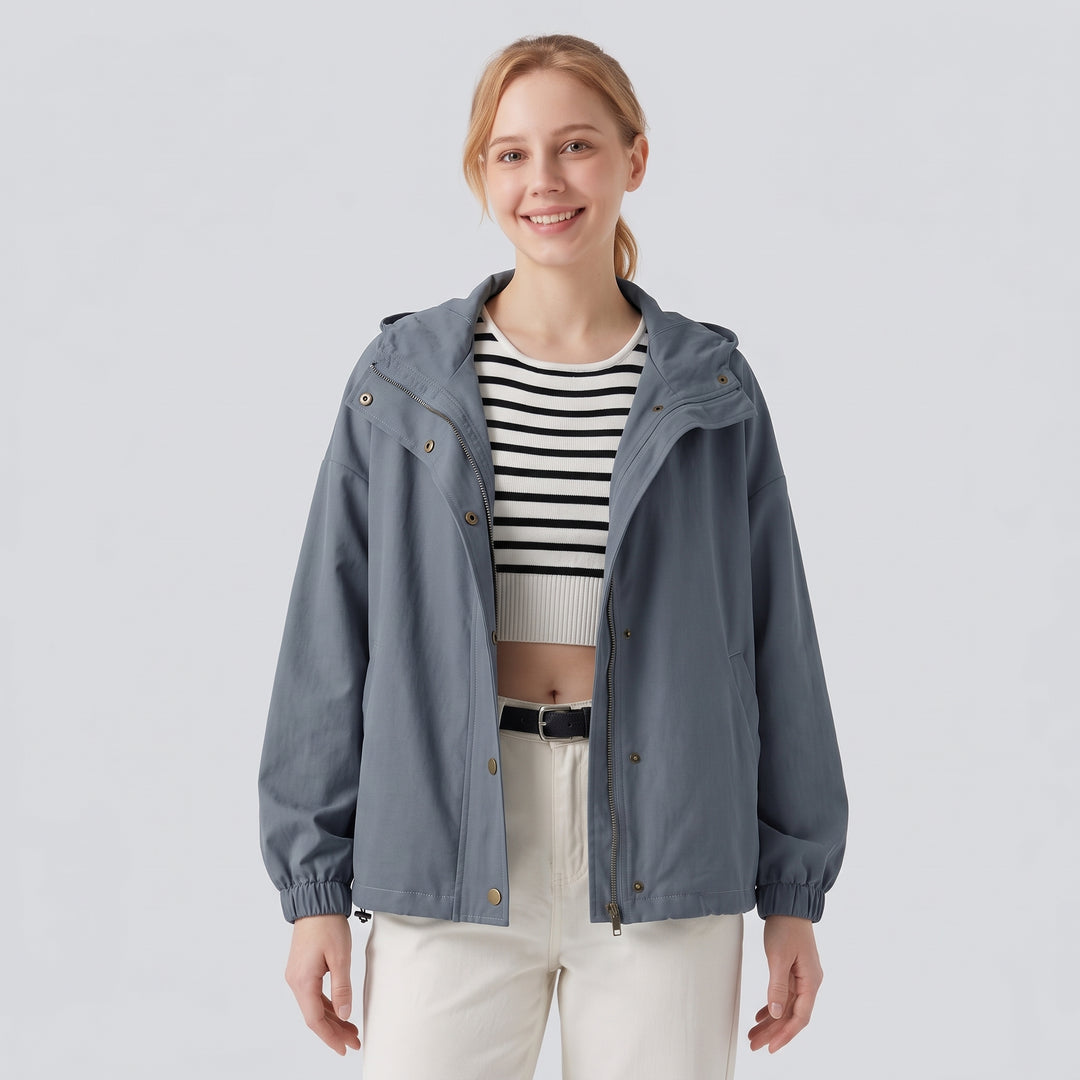 Stowable Hood Drawstring Contrast Mesh Ruffle Hem Workout Jacket with Pocket