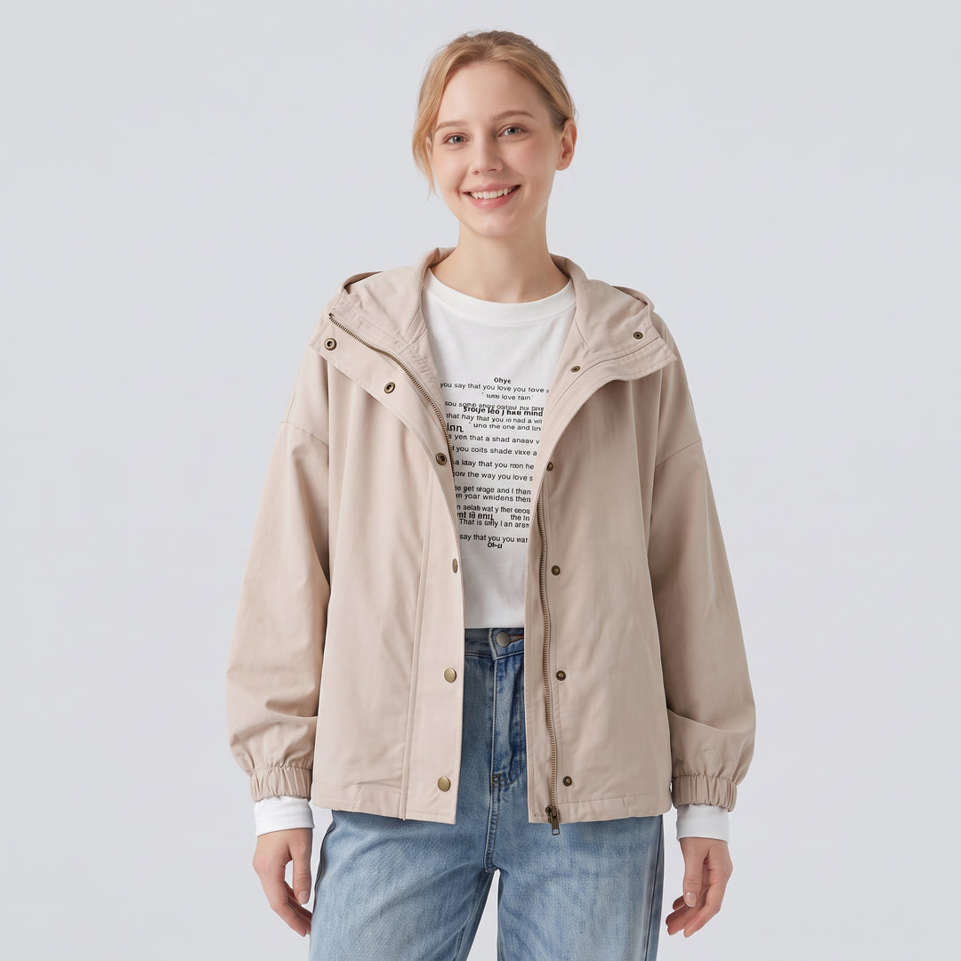 Stowable Hood Drawstring Contrast Mesh Ruffle Hem Workout Jacket with Pocket