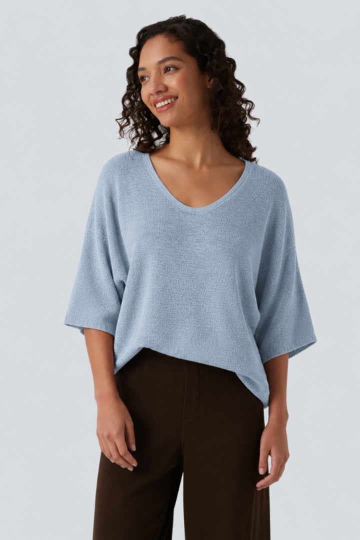 V Neck Half Sleeve Casual Jumper