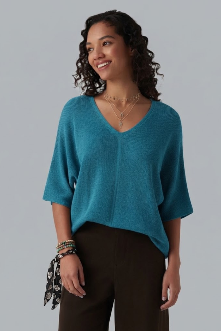 V Neck Half Sleeve Casual Jumper