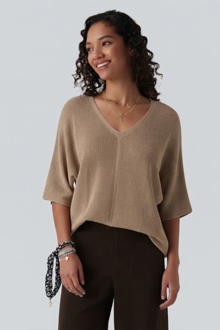 V Neck Half Sleeve Casual Jumper