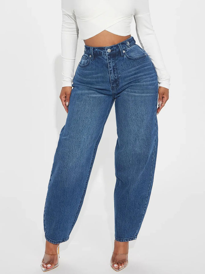 Womens Designer Washed-Blue Retro Flared Denim Jeans
