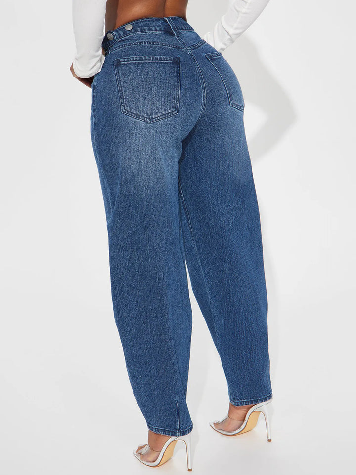 Womens Designer Washed-Blue Retro Flared Denim Jeans