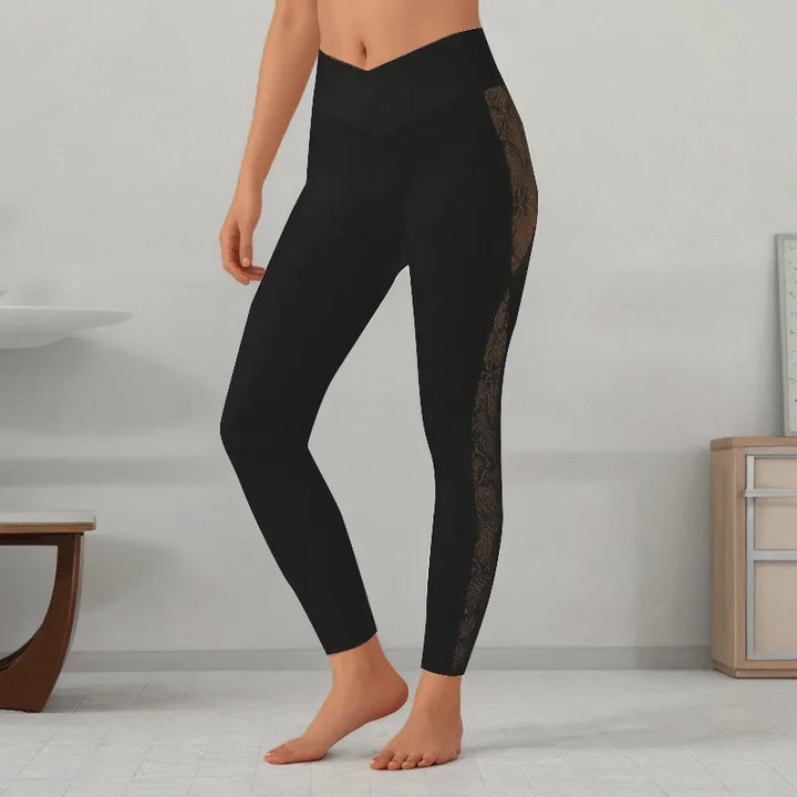 Halara UltraSculpt High Waisted Tummy Control Contrast Lace Yoga 7/8 Leggings with Pocket