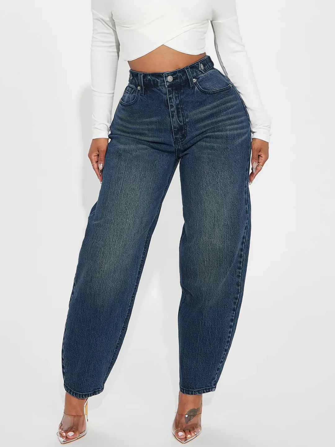 Womens Designer Washed-Blue Retro Flared Denim Jeans